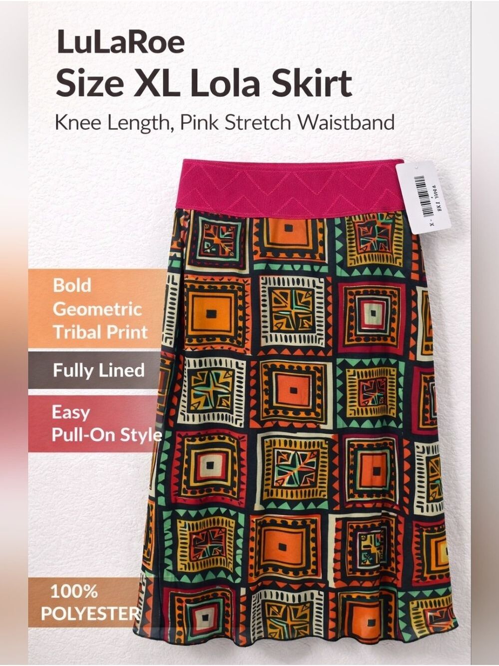 LuLaRoe Lola Skirt XL Geometric Tribal Print Knee Midi Length Sheer Flowy